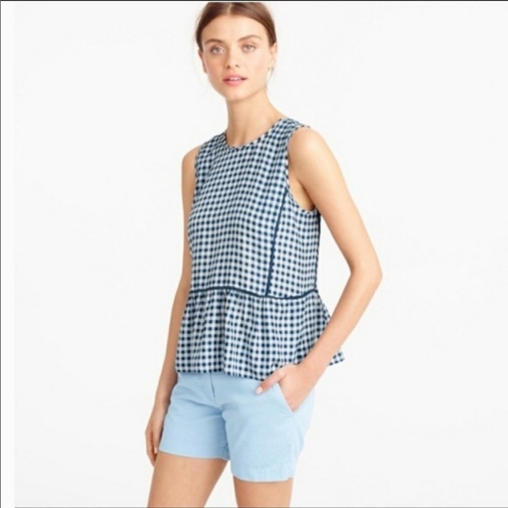 J.Crew Ruffle-Hem Silk Top in Gingham